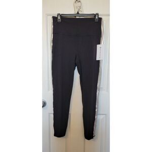 Athleta Sz Large Tall Elation Shine Sport Stripe 7/8 Tight Black Silver Stretch